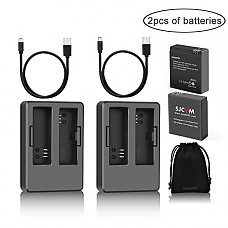 [해외]SJCAM SJ6 배터리 Kit 2 Dual Slot USB Charger and 2 Rechargable Li-ion 1000mAH 배터리 Pack Fast Charge Original SJCAM Action 카메라 배터리 Replacement Set With Extra Small Storage Bag