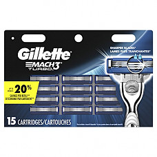 [해외]Gillette Mach3 Turbo Mens Razor Blades, 15 Blade Refills (Packaging May Vary)