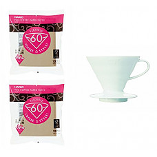 [해외]하리오 V60 Porcelain Dripper, Measuring Spoon & 200 Filters All Sold Together (Japan Import)