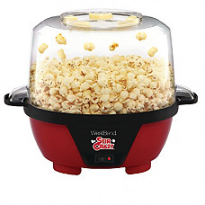 [해외]West Bend 82505 Stir Crazy Electric Hot Oil Popcorn Popper Machine with Stirring Rod Offers Large Lid for Serving Bowl and Convenient Storage, 6-Quarts, Red
