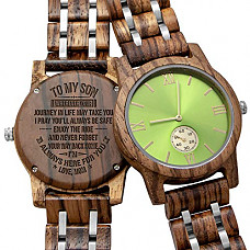 [해외]Personalized Custom Wooden Watch Custom Wood Engraved Groomsmen Gift Boyfriend Father Wedding Wood Anniversary for Men (Green Face-for Son from Mom)