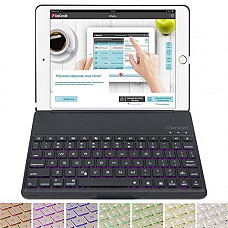[해외]아이패드 6 Keyboard Case,iPad 5 Keyboard Case,Durwyn 7 Colors Backlit Bluetooth Keyboard Case For 2018 & 2017 New 아이패드 9.7 아이패드 Air 1, Back Hard Folio Case Cover And Auto Sleep/Wake (Black)