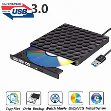 [해외]External DVD Drive USB 3.0 Burner,Optical CD DVD RW Row Reader Writer Player Portable for PC Mac OS Windows 10 7 8 XP Vista (Black)