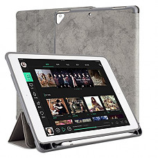 [해외]YOUNGFUN 9.7" 아이패드 Case and Cover with Pencil Holder - Lightweight Portable Carring Case Free-standing, Slim-fit Folio Smartshell with Auto-Sleep/Awake for 애플 Tablet 아이패드 9.7 inch Series (Gray)