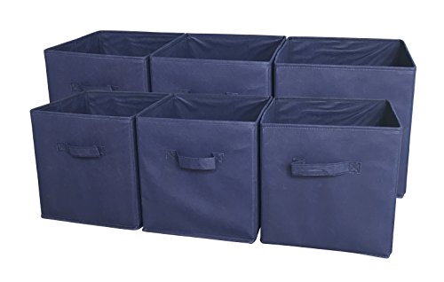 [해외]SodyneeÂ Foldable Cloth Storage Cube Basket Bins Organizer Containers Drawers, 6 Pack, Navy Blue