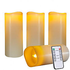 [해외]Beichi Flameless Candles 배터리 Operated LED Pillar Real Wax Flickering Electric Unscented Candles with Remote & Cycling 24 Hours Timer, Ivory Color, Set of 4（D3 x H7）