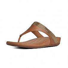 [해외]핏플랍 Womens Banda Micro Crystal Toe Post Flip Flop, Tan, 6 M US