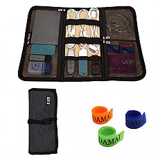 [해외]BUBM Portable Universal Wrap Electronics Accessories Travel Organizer/Hard Drive Bag/Cable Stable with Cable Tie (Medium-Black)