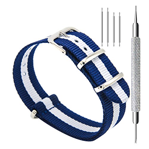 [해외]CIVO Watch Bands NATO Premium Ballistic Nylon Watch Strap Stainless Steel Buckle (Navy/Ivory, 18mm)