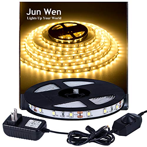 [해외]Flexible LED Strip Light Kit 3000K Warm White 16.4ft/5M 300 Units LED Tape SMD 2835 LEDs Non-waterproof Dimmable LED Rope Lighting with 2A UL Listed Power Supply for Kitchen Car Bar Clubs