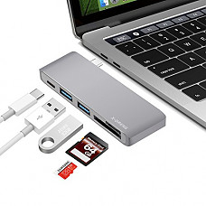 [해외]Aluminum USB Type-C HUB with 2 super speed USB 3.0 ports, 1 SD memory port, 1 micro SD memory port card reader for MacBook 12-Inch, MacBook Pro, Google Chromebook, Aluminum Alloy Build (Space Gray)