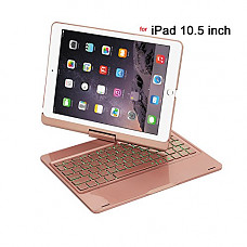 [해외]아이패드 Pro 10.5 Case with Keyboard,Genjia Rotating Wireless Bluetooth 4.0 Keyboard Case Cover with 7 Colors Backlight/Brething Light,Auto Sleep/Wake,Alum Alloy&ABS for 애플 아이패드 Pro 10.5" (Rose Gold)