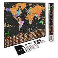 [해외]Scratch Off World Map Poster - Travel Map with US States and Country Flags, Tracks Your Adventures. Scratcher Included, Perfect Gift for Travelers, By Earthabitats
