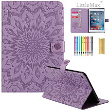 [해외]아이패드 Mini 4 Embossed PU Leather Case, LittleMax(TM) Lightweight Auto Wake/Sleep Flip Stand Case [Card Slots] Smart Shell Magnetic Closure Cover for 애플 아이패드 Mini 4 - #2 Purple