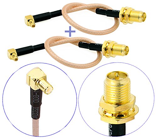 [해외]Pack of 2 RF RG316 Pigtail RP-SMA Female Antenna Connector to MMCX Male Low Loss Coaxial Cable Adapter Right Angle 6" (15cm)