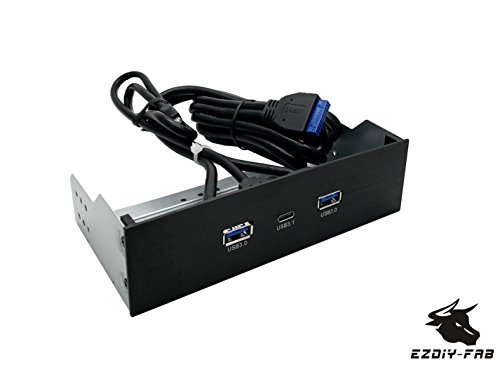 [해외]EZDIY-FAB 2-Port USB3.0 + USB3.1 Type C GEN 2-5.25 inch front panel USB hub [20 pin connector- 73 cm cable] Metal front panel USB hub, USB3.1 Extender 10 Gbps High speed Data Transfer