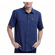 [해외]오비스 Mens Short Sleeve Woven Tech Shirt (Navy Solid, M)