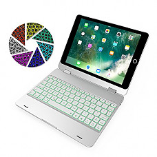 [해외]ElementDigital 아이패드 9.7 Keyboard Case Bluetooth Wireless Keyboard Cover with Backlit for 아이패드 Air A1475, A1476; 아이패드 Air 2 A1566, A1567; 아이패드 Pro 9.7 A1675; 아이패드 9.7 A1954, A1823 Tablet (Silver)
