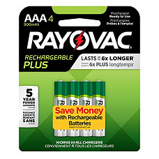 [해외]RAYOVAC AAA 4-Pack RECHARGEABLE PLUS Batteries, PL724-4 GENE