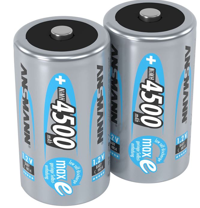 [해외]ANSMANN Rechargeable C Batteries 4500mAh maxE ready2use NiMH Professional C 배터리 pre-charged Power Accu for flashlight etc. (2-Pack)