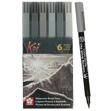 [해외]Sakura XBR-6SA 6-Piece Koi Coloring Brush Pen Set, Gray