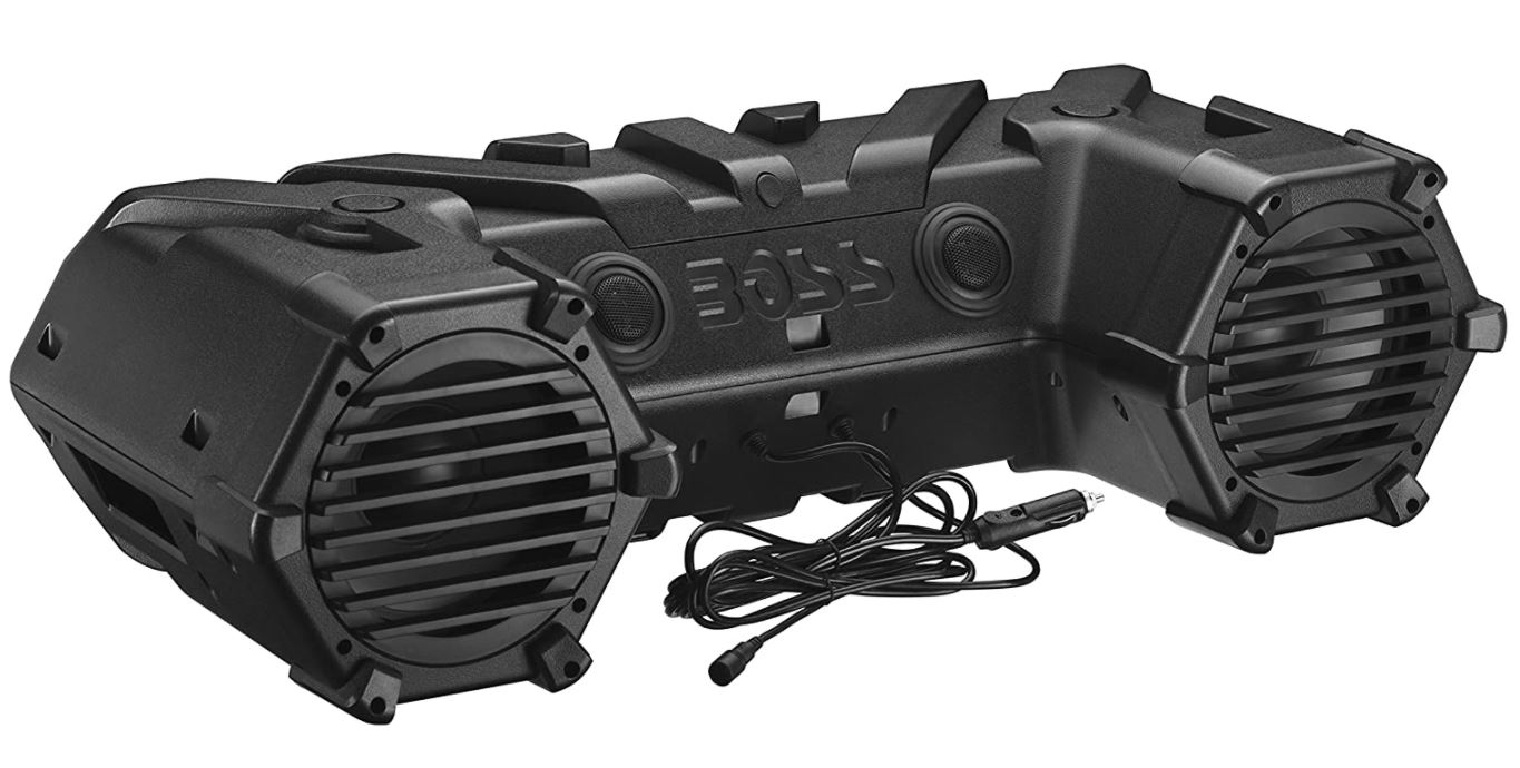 [해외]BOSS Audio Systems ATVB95LED UTV ATV Speakers - Weatherproof, ATV Soundbar, 8 Inch Speakers, 1.5 Inch Tweeters, Amplified, Wired Remote for Bluetooth Connectivity, LED Light Bar, Storage Compartment