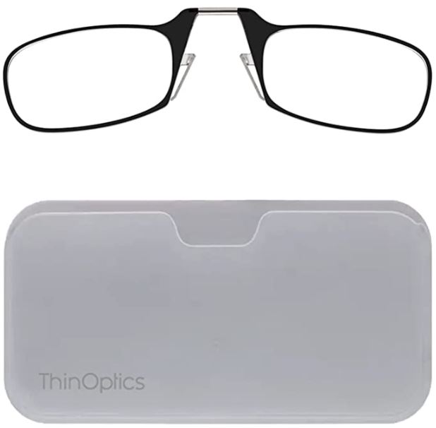 [해외]ThinOptics Reading Glasses + Black Universal Pod Case | Classic Collection, Clear Frames, 1.50 Strength