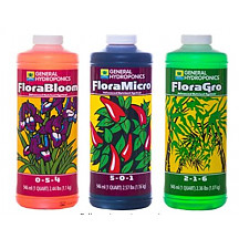 [해외]제너럴 하이드로포닉스 General Hydroponics Flora Grow, Bloom, Micro Combo Fertilizer set, 1 Quart (Pack of 3)
