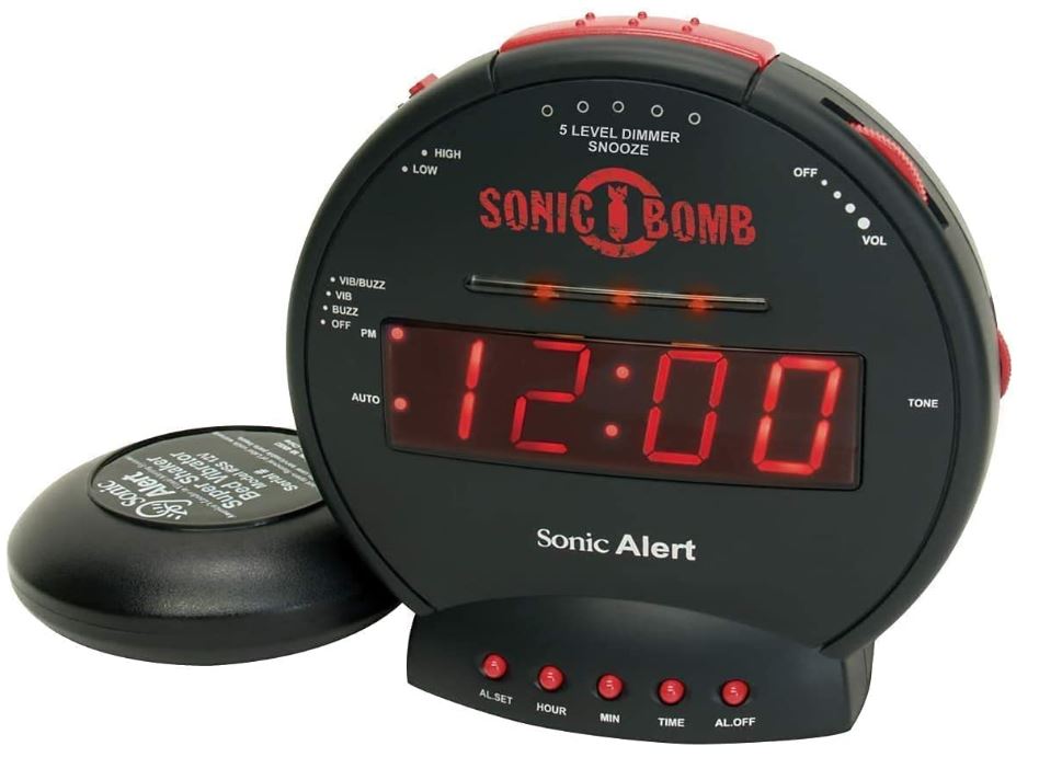 [해외]Sonic Alert SBB500SS Sonic Bomb Extra-Loud Dual Alarm Clock with Red Flashing Alert Lights and a Powerful Bed Shaker