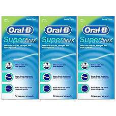 [해외]오랄비 슈퍼플러스 SuperFloss Super Dental Floss for Braces Bridges - 50 Strips (Pack of 3)