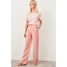 Trendyol Salmon Pink High Waist Straight Leg Pants Lyocell Women's Trousers 2019 Spring Office Lady Workear Pants TWOSS19BB0132
