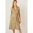 Trendyol Summer Green Solid Button Linen Casual Sleeveless Notched Dress TWOSS19IE0060