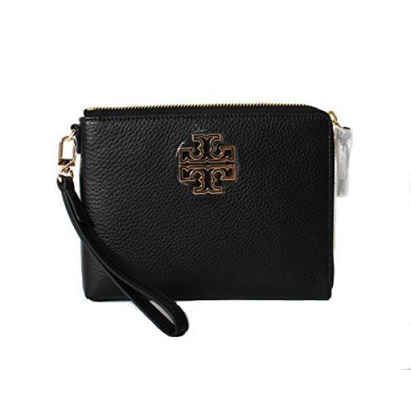 토리버치 가죽 파우치 Tory Burch Britten Large Pebbled Leather Zip Pouch Wristlet (Black)