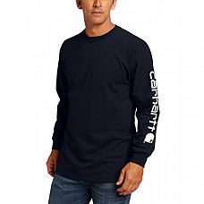 칼하트 시그니쳐 로그 롱슬리브 티셔츠 Carhartt Men's Signature Sleeve Logo Long Sleeve T-Shirt - Navy