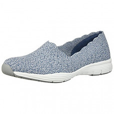 [해외] 스케쳐스 여성 클래식 로퍼 Skechers Women's Seager-Stat-Scalloped Collar, Engineered Skech-Knit Slip-on-Classic Fit Loafer - Light Blue