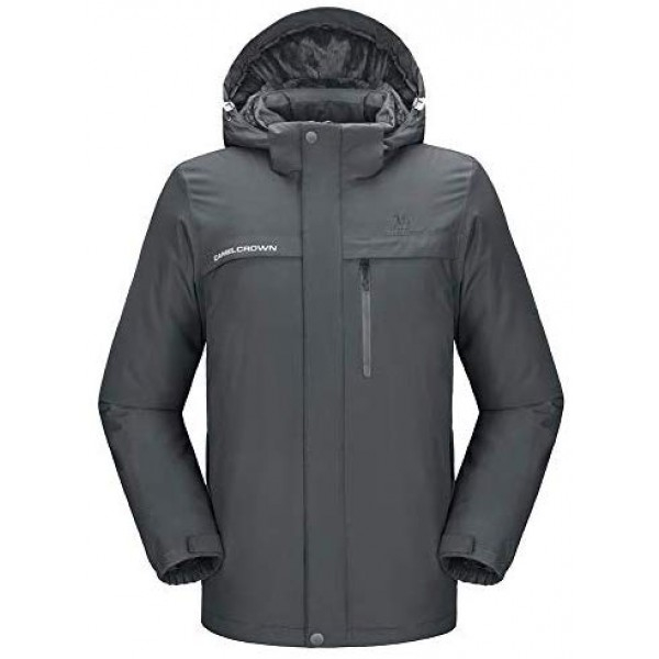 [해외] 카멜 크라운 남성 방수 후드 자켓 CAMEL CROWN Men's Mountain Snow Waterproof Ski Jacket Detachable Hood Windproof Fleece Parka Rain Jacket Winter Coat - Dark Gray