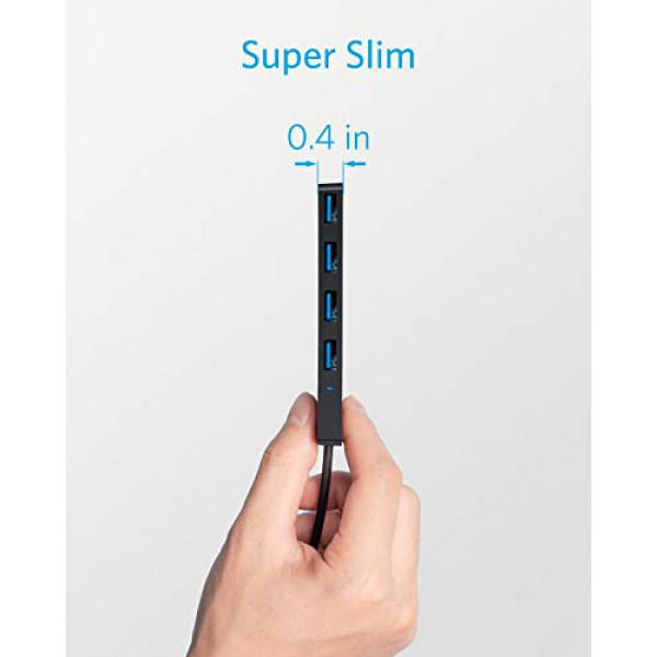 [해외] 앤커 슬림 4포트 USB 허브 Anker 4-Port USB 3.0 Hub, Ultra-Slim Data USB Hub with 2 ft Extended Cable [Charging Not Supported], for MacBook, Mac Pro, Mac mini, iMac, Surface Pro, XPS, PC, Flash Drive, Mobile HDD