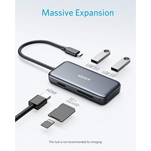 [해외] 앤커 5-in-1 USB 허브 아뎁터 Anker USB C Hub Adapter, USB C Adapter, with 4K USB C to HDMI , SD and microSD Card Reader, 2 USB 3.0 Ports, for MacBook Pro 2019/2018/2017, iPad Pro 2019/2018, Pixelbook, XPS, and More