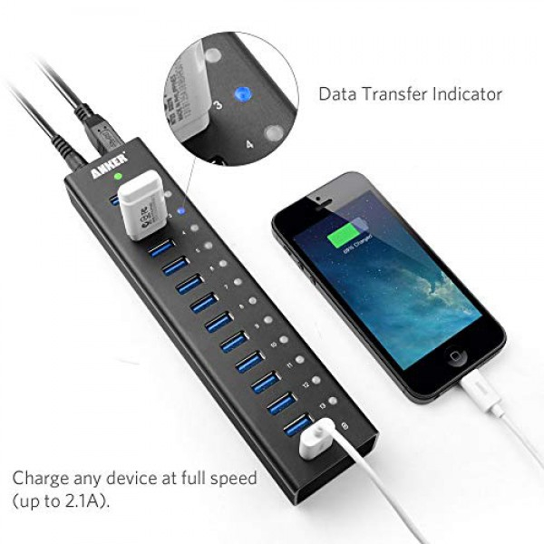 [해외] 앤커 스마트 13 포터 허브 Anker AH241 USB 3.0 Aluminum 13-Port Hub + 5V 2.1A Smart Charging Port with 12V 5A Power Adapter [VIA VL812-B2 Chipset]