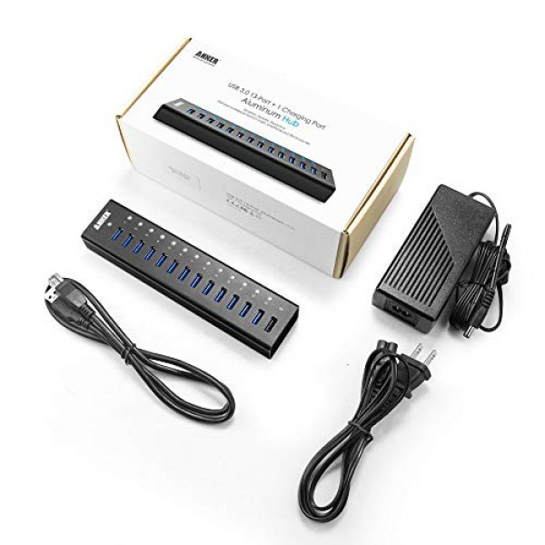 [해외] 앤커 스마트 13 포터 허브 Anker AH241 USB 3.0 Aluminum 13-Port Hub + 5V 2.1A Smart Charging Port with 12V 5A Power Adapter [VIA VL812-B2 Chipset]