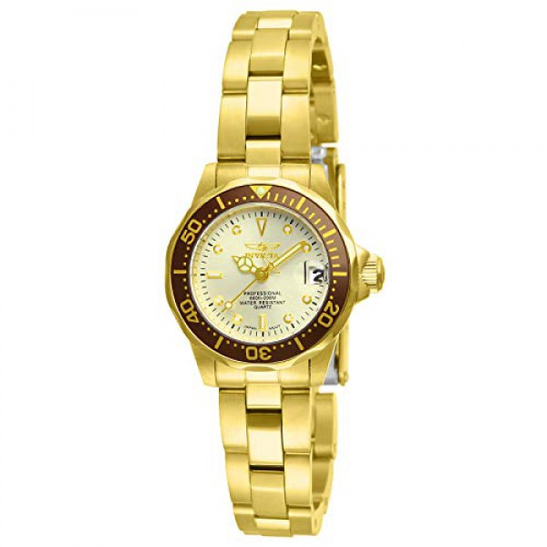 [해외] 인빅타 여성 프로다이버 시계 Invicta Women's 12527 Pro-Diver 18k Gold Ion-Plated Stainless Steel and Champagne Dial Bracelet Watch
