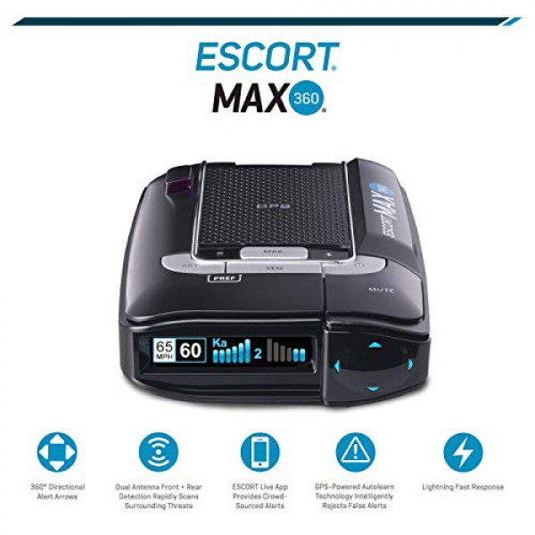 [해외] 에스코트 맥스360 과속단속장비 탐지기 ESCORT MAX360 Laser Radar Detector - GPS, Directional Alerts, Dual Antenna Front and Rear, Bluetooth Connectivity, Voice Alerts, OLED Display, Escort Live