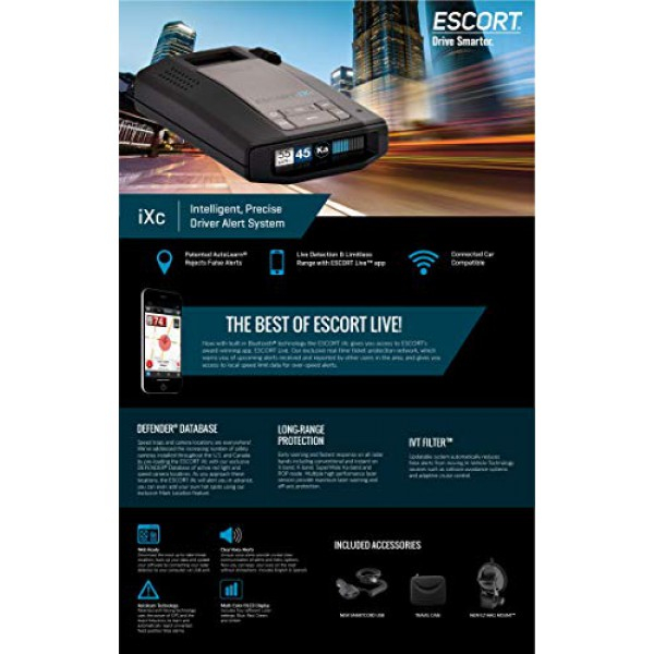 [해외] 에스코트 IXC 과속단속장치 탐지기 Escort IXC Laser Radar Detector - Extended Range, WiFi Connected Car Compatible, Auto Learn Protection, Voice Alerts, Multi Color Display