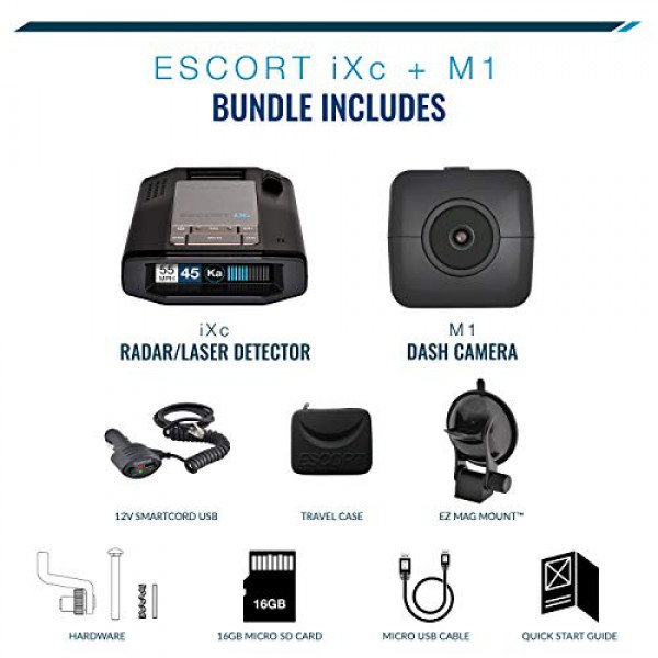[해외] 에스코트 과속단속장치 탐지기 및 카메라 Escort iXc Radar Detector & Escort M1 Dash Camera Bundle - HD Video, Long Range Protection, Space Saving, Fewer False Alerts, All-In-0ne System