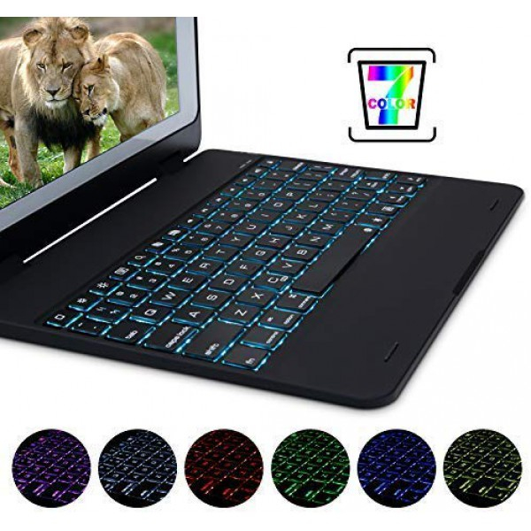 [해외] 아이패드 9.7(5세대, 6세대, Air, Air2)키보드 케이스 iEGrow iPad Case with Keyboard for iPad 2018(6Th Gen)- iPad 2017(5Th Gen)- iPad Pro 9.7- iPad Air2- iPad Air, 7 Colors Backlit Bluetooth Keyboards with 360 Degree Flip Cover (Black)