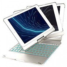 [해외] 아이패드 6th/5th/Pro 9.7/Air 2/Air 360 회전 키보드 케이스 iEGrow F180 Silver Case with Keyboard, 7 Colors Adjustment Backlit and Breathing Light Keyboard with 360 Degree Rotatable Cover