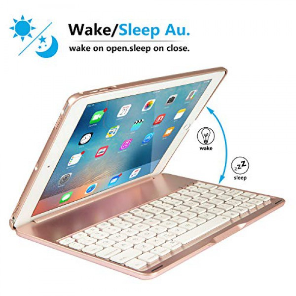 [해외] 아이패드 프로 9.7 키보드 케이스 iPad Pro 9.7 Keyboard Case，IEGROW 7 Colors LED Backlit Keyboard Slim Clamshell iPad Protective Cover for iPad Pro 9.7 Inches Model A1673/A1674/A1675(Rose Gold)