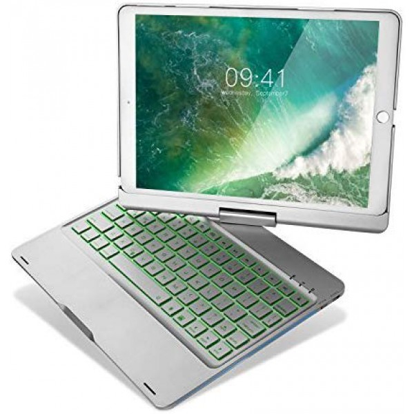[해외] 아이패드 프로 10.5 360회전 블루투스 키보드 케이스 iPad Pro 10.5 Keyboard Case, iEGrow F360 7 Color Backlit and Dream Lighting Bluetooth Keyboard with 360 Degree Rotatable Case Cover for 2017 iPad Pro Model A1701/A1709(Silver)