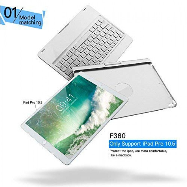 [해외] 아이패드 프로 10.5 360회전 블루투스 키보드 케이스 iPad Pro 10.5 Keyboard Case, iEGrow F360 7 Color Backlit and Dream Lighting Bluetooth Keyboard with 360 Degree Rotatable Case Cover for 2017 iPad Pro Model A1701/A1709(Silver)