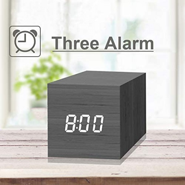 [해외] 디지탈 목재 형태 LED 표시 미시 알람시계 JALL Digital Alarm Clock, with Wooden Electronic LED Time Display, 3 Dual Plus Alarm, 2.5-inch Cubic Small Mini Wood Made Electric Clocks for Bedroom, Bedside, Black